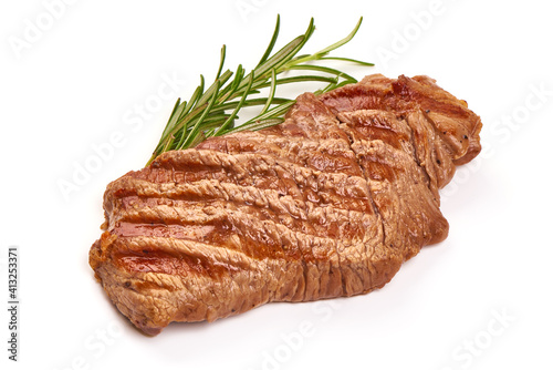 Grilled beef steak, isolated on white background