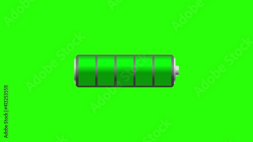 Animation of Battery Charging Level Colorful On Green Screen