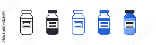 Medicine bottle, vaccine vial set icon. Drug flat vector illustration photo