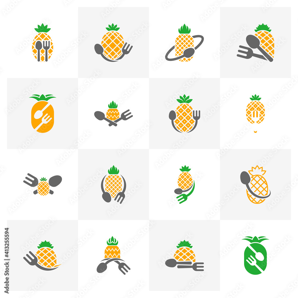Set of Pineapple logo design vector. Icon Symbol. Template Illustration. Creative design
