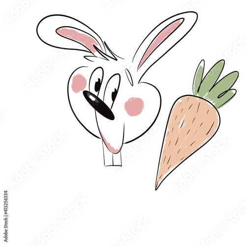 Digital illustration. Cute bunny with a carrot.