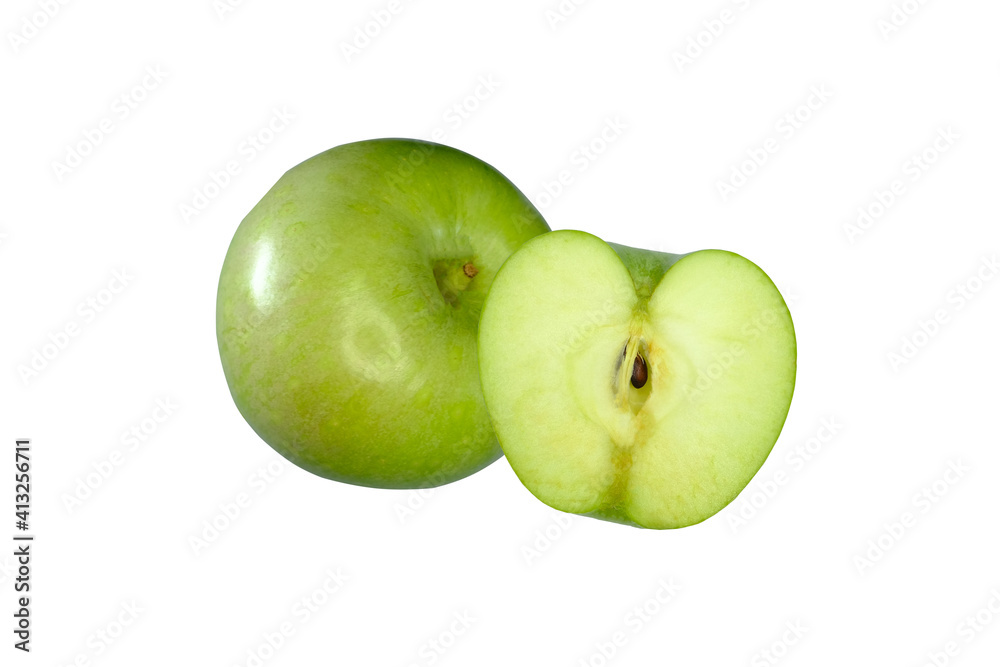 Green apple white background top view view Green apple white background top view view