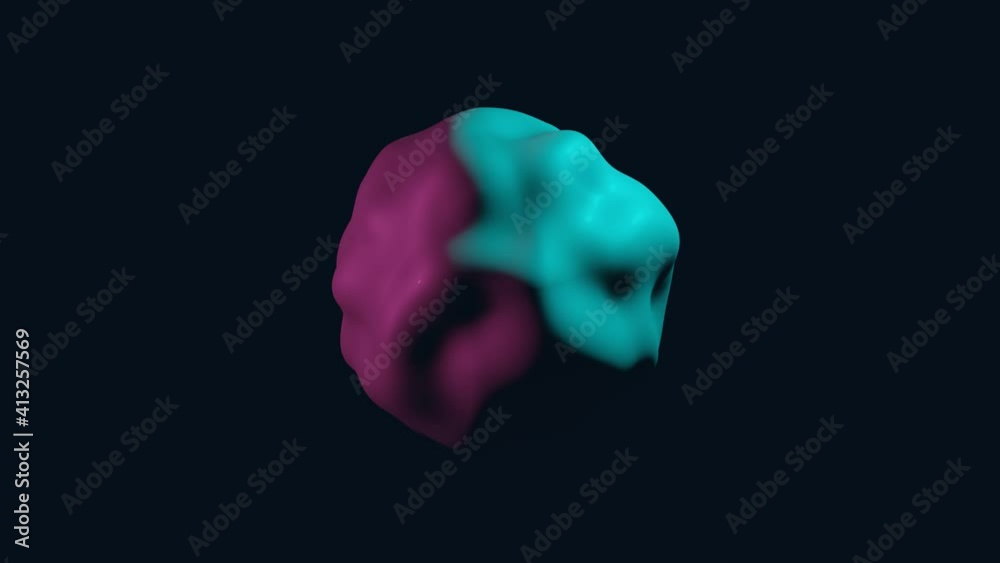Abstract 3d object moving and transforming in neon colors on a dark background. Simple morphing motion graphic animated shape