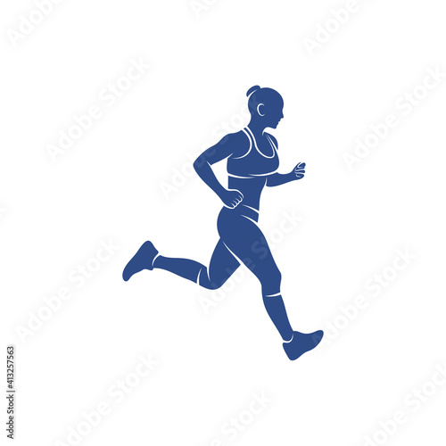 Fototapeta Naklejka Na Ścianę i Meble -  Female runner athletic logo design vector. Icon Symbol. Template Illustration. Creative design