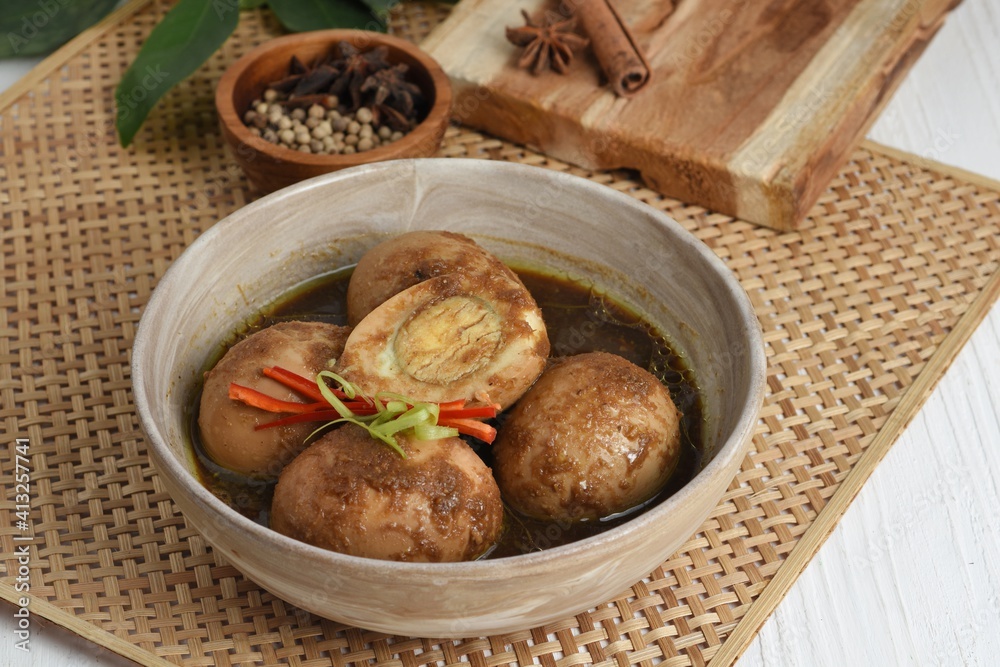 Semur  Telur or eggs stew . Indonesian cuisine made from eggs with soy sauce, herbs and spices