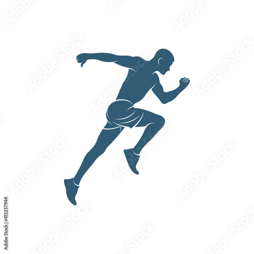 Fototapeta Naklejka Na Ścianę i Meble -  Man runner athletic logo design vector. Icon Symbol. Template Illustration. Creative design