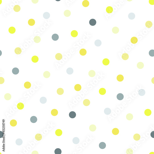 Stylish Spring seamless pattern with yellow and grey pots in pantone 2021 colors. Vector Easter pattern in Illuminating and Ultimate Gray trendy colors.