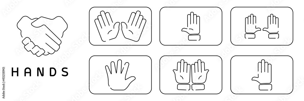 Obraz premium Set of line hands emoji and icon