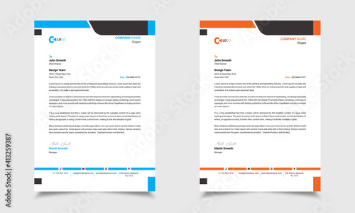 Elegant letterhead design in minimalist Style Business Modern Simple Editable Creative A4 Size vector Orange Black and Cyan Black Design	