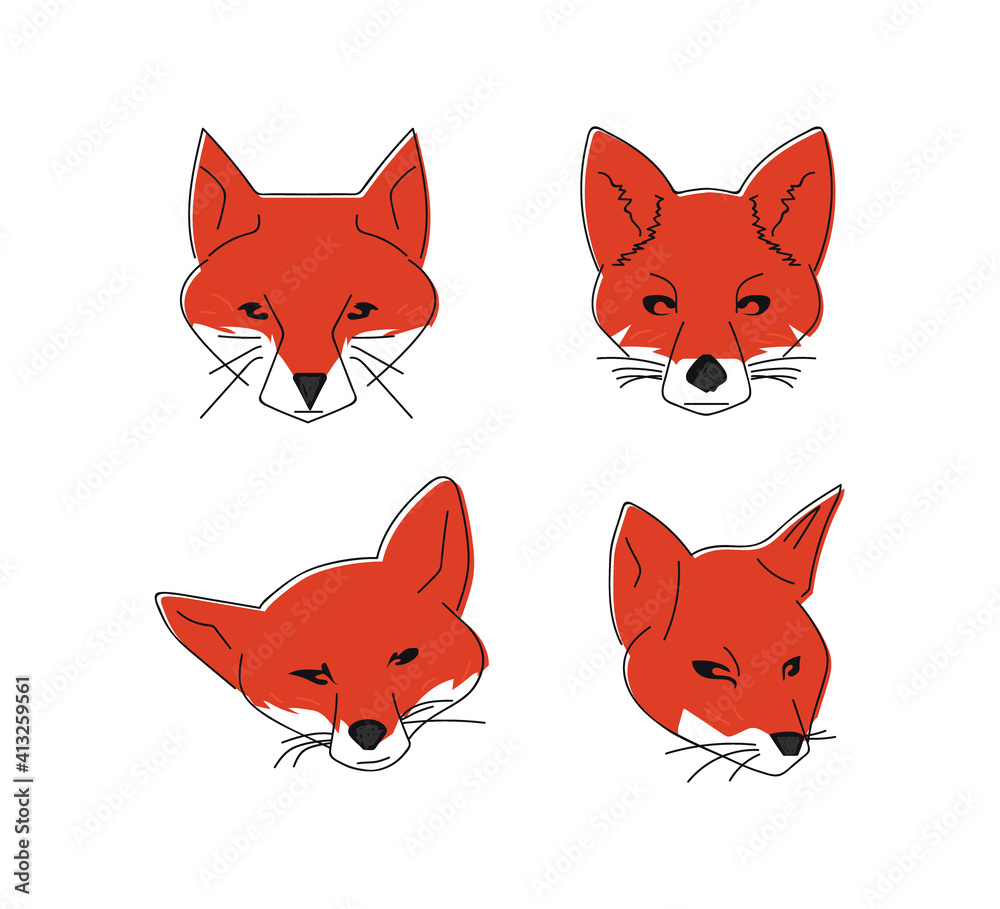 Fox Head Icons - Vector