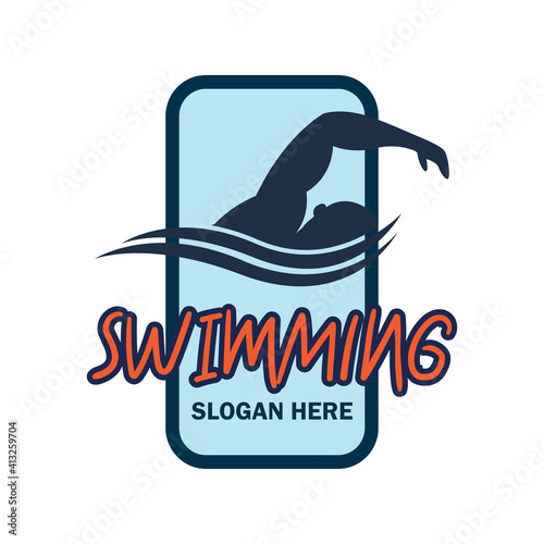 swimming logo with text space for your slogan tag line, vector illustration