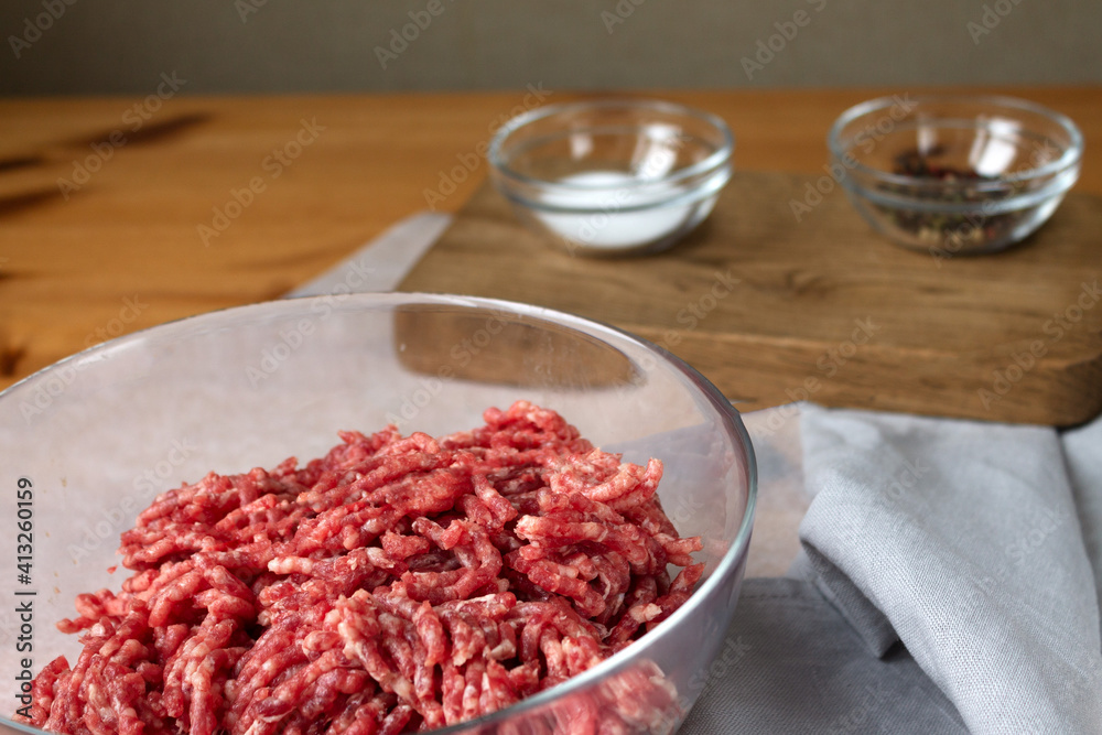 Ground beef meat from fresh meat salt and pepper for cooking cutlets. Ground beef meat from fresh meat salt and pepper for cooking cutlets.