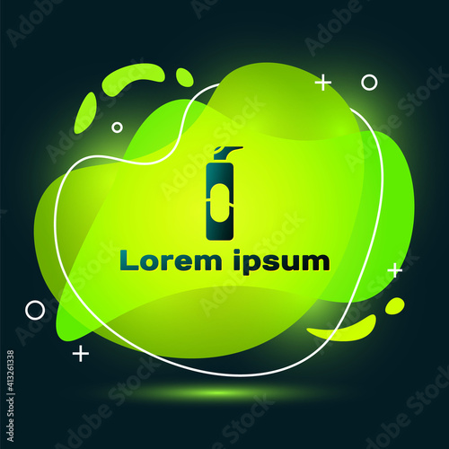 Black Spray can for hairspray, deodorant, antiperspirant icon isolated on black background. Abstract banner with liquid shapes. Vector Illustration.