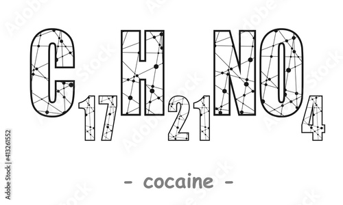 Chemical formula of cocaine. Connected lines with dots texture.