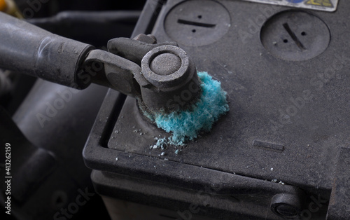 A car dirty battery terminal,