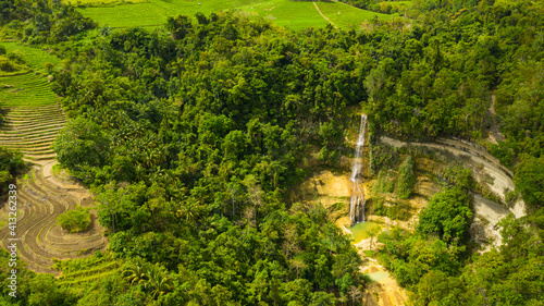 Tropical waterfall and rice terraces on the island of Bohol,Philippines.