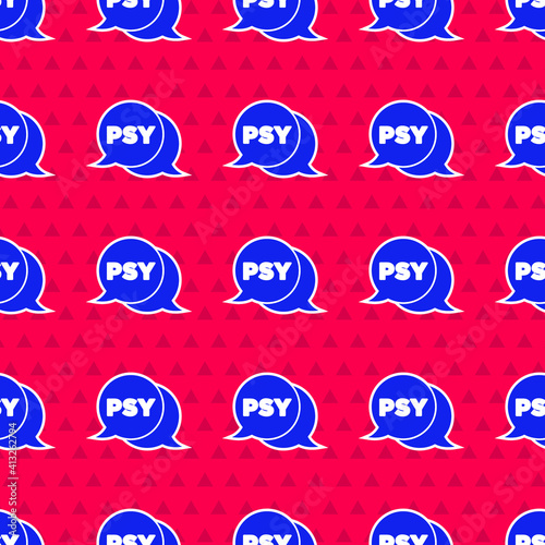 Blue Psychology icon isolated seamless pattern on red background. Psi symbol. Mental health concept, psychoanalysis analysis and psychotherapy. Vector.