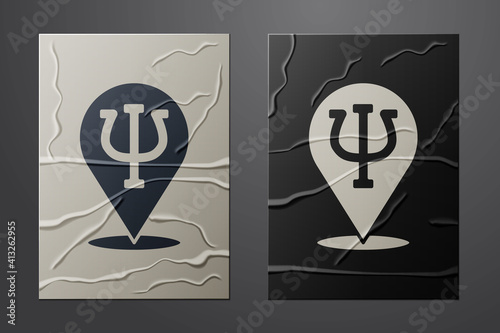 White Psychology icon isolated on crumpled paper background. Psi symbol. Mental health concept, psychoanalysis analysis and psychotherapy. Paper art style. Vector.