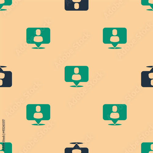 Green and black Head hunting icon isolated seamless pattern on beige background. Business target or Employment sign. Human resource and recruitment for business. Vector.