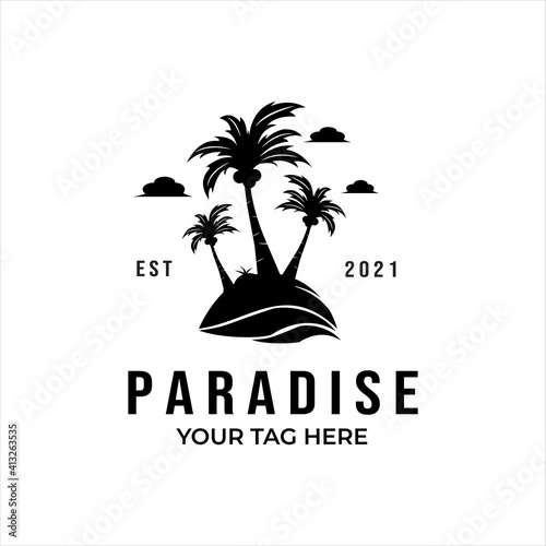 three coconut tree vector logo minimalist illustration vintage design