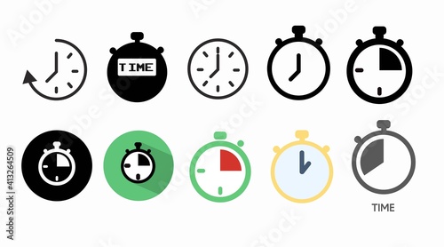 Vector Isolated Illustration. Time, Watches and Chronometer Icon Set