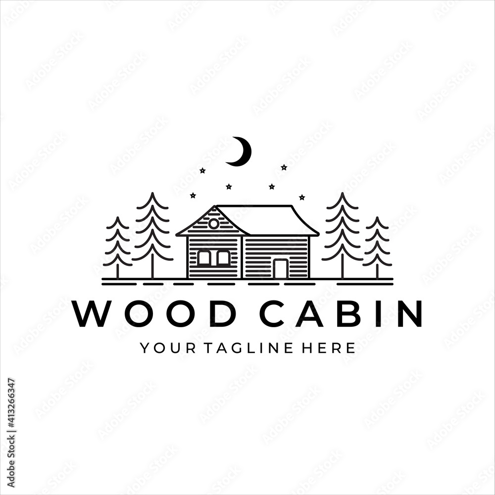 wood cabin or cottage line art minimalist simple vector logo illustration design