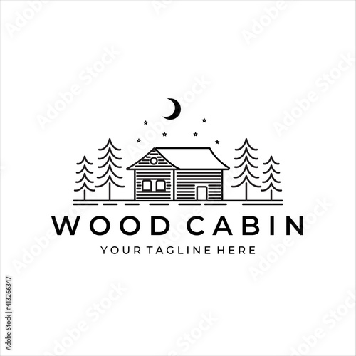 wood cabin or cottage line art minimalist simple vector logo illustration design