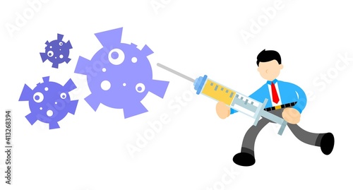 businessman worker cure medicine corona virus pathogen cartoon doodle flat design style vector illustration
