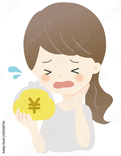 財布を持った女性のイラスト（かわいい・主線なし・焦り）