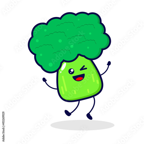 Broccoli jump cute character illustration