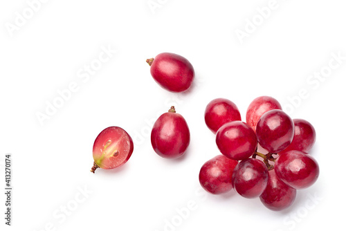 Obraz na płótnie Flat lay (top view) of red grape on white background.