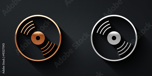 Fotografie Gold and silver Vinyl disk icon isolated on black background