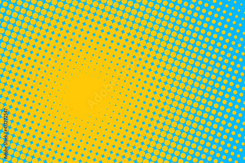 Pop art creative concept colorful comics book magazine cover. Polka dots colorful background. Cartoon halftone retro pattern. Abstract template design for poster, card, sale banner, empty bubble.