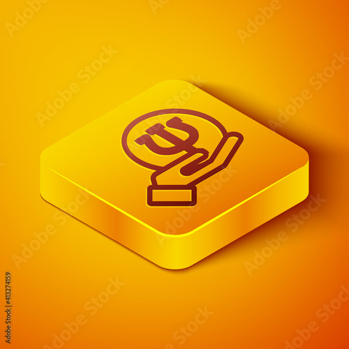 Isometric line Psychology icon isolated on orange background. Psi symbol. Mental health concept, psychoanalysis analysis and psychotherapy. Yellow square button. Vector.
