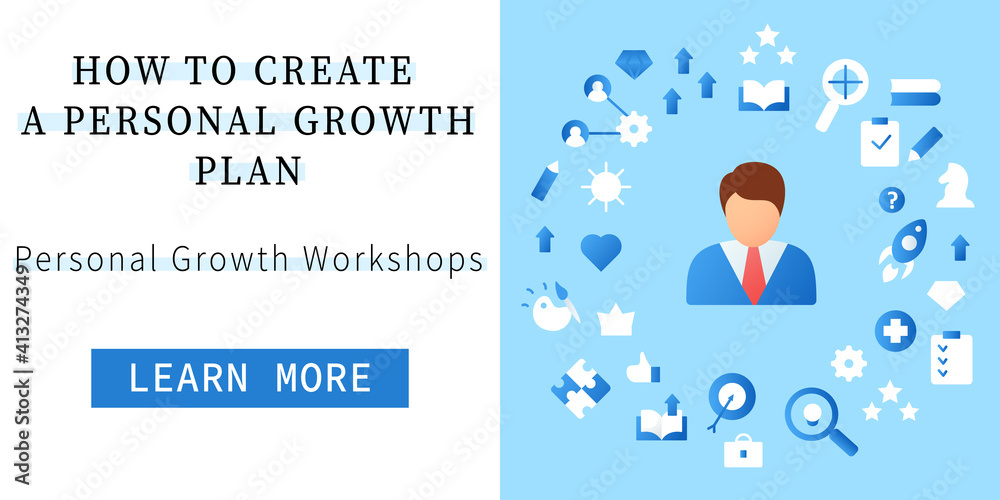 Personal growth web banner. Consists of growth zone, enhancing lifestyle, identifying potential, spiritual identity landing, web page layout template. Linear vector illustrations collection Personal growth web banner. Consists of growth zone, enhancing lifestyle, identifying potential, spiritual identity landing, web page layout template. Linear vector illustrations collection