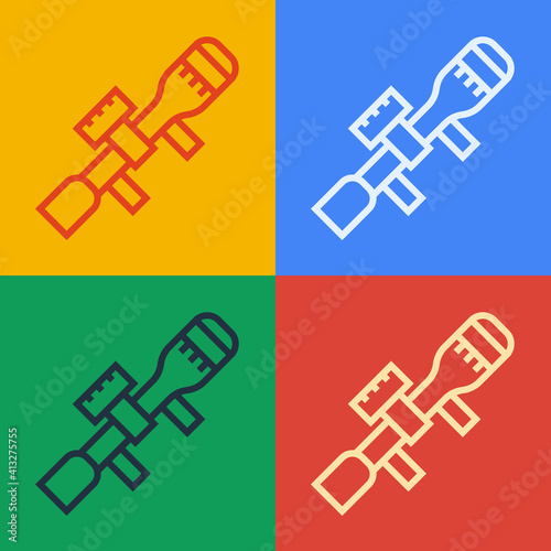 Pop art line Sniper optical sight icon isolated on color background. Sniper scope crosshairs. Vector.