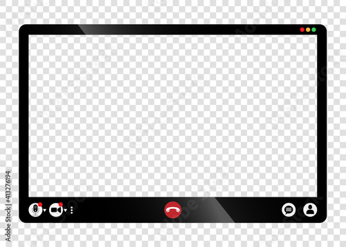 video conference or online video telephony software template with with copy space on screen, vector illustration