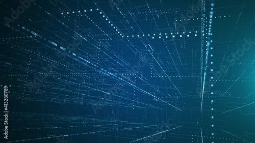 Abstract blue network grid perspective motion graphic seamless looping background. Digital technology futuristic animation concept.