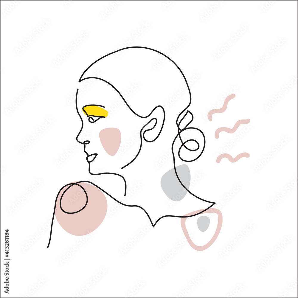 Girl face line art. Contemporary portrait, surreal face, vector illustration. Modern line art pattern of woman for decor Girl face line art. Contemporary portrait, surreal face, vector illustration. Modern line art pattern of woman for decor