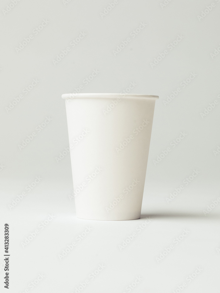 Coffee cup set - mockup template for cafes, design of the restaurant's corporate style. White cardboard coffee cup mockup. Template disposable plastic and paperware for hot drinks