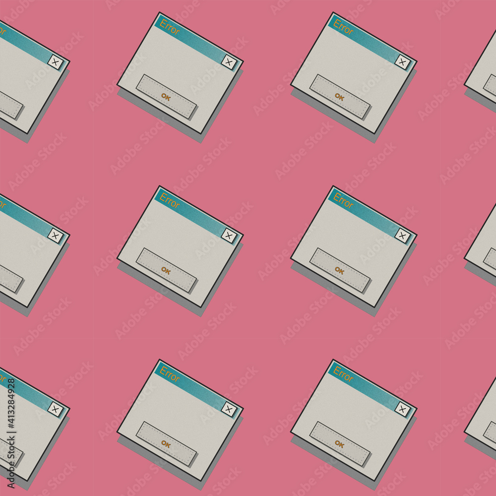 The Error Pattern. Illustration of the Error icon on a pink background. A picture for decorating fabric, packaging, or gift paper. The Error Pattern. Illustration of the Error icon on a pink background. A picture for decorating fabric, packaging, or gift paper.
