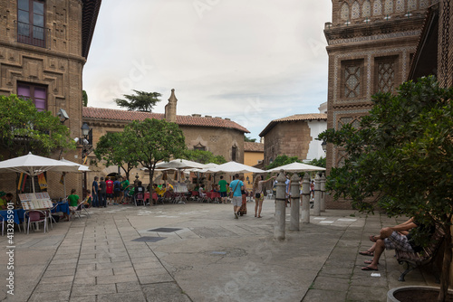  Tourists visiting Spanish Village (Poble Espanyol)