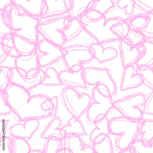 Abstract vector background Seamless casual scribble hearts