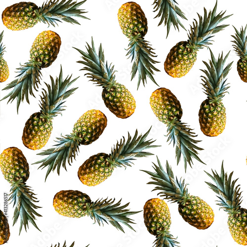 Tropical pattern with pineapples on white background