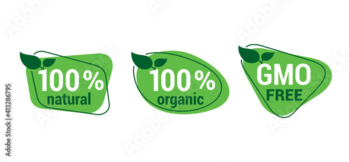Hundred natural organic and GMO free icons