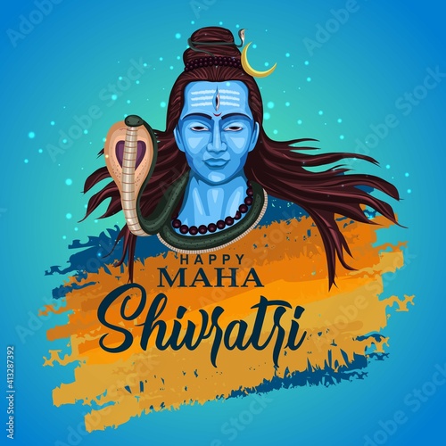 happy maha Shivratri with mahadev, a Hindu festival celebrated of lord shiva night, english calligraphy. vector illustration