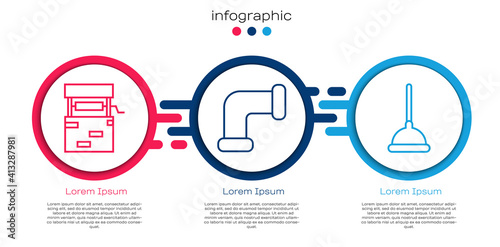Set line Well, Industry metallic pipe and Rubber plunger. Business infographic template. Vector.