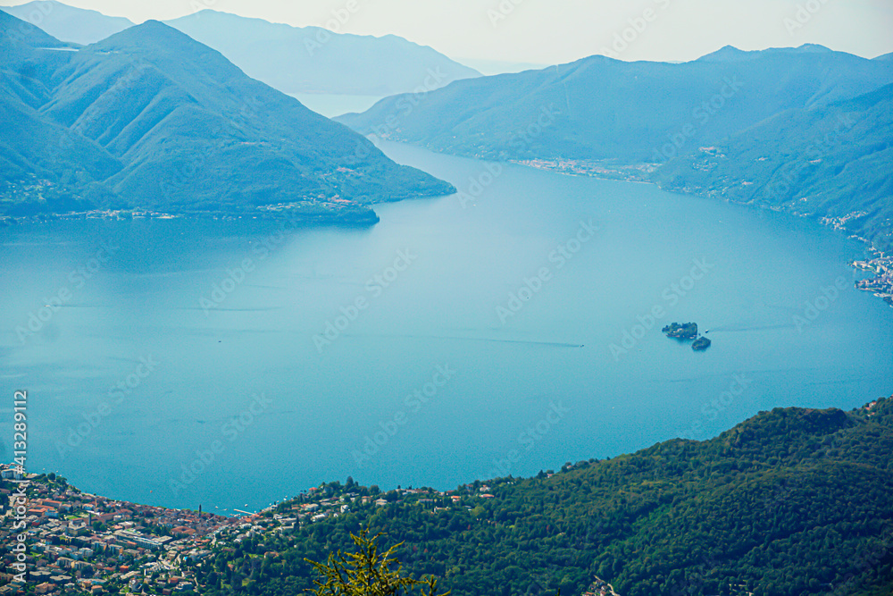 Naklejka premium Aerial view of Ascona and the Brissago Islands