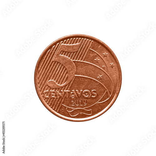 5 Brazilian real centavos coin isolated on white background