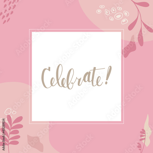 Celebrate announcement with nature inspired pink elements. For social media posts or cards. © Rachelle Skinner